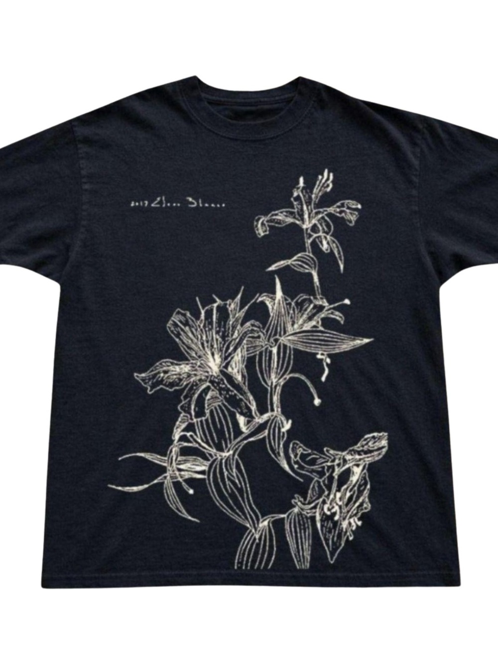 Gildan Black Tee with White Botanical Sketch